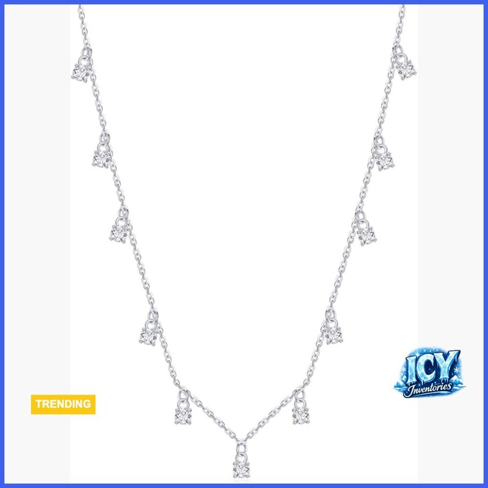 Sterling Silver Gold Plated Lab Grown Diamond Station Necklace 15-18 Inches